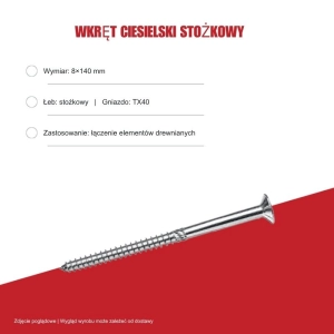 Wkręty konstrukcyjne B.PRO stożkowe 8x140 TX40 50szt